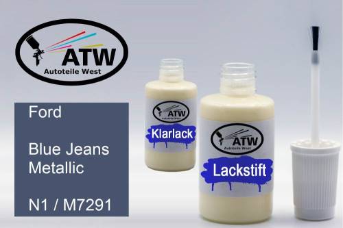 Ford, Blue Jeans Metallic, N1 / M7291: 20ml Lackstift + 20ml Klarlack - Set, von ATW Autoteile West.
